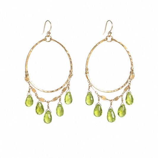 Genuine Peridot Chandelier Hoop Earrings