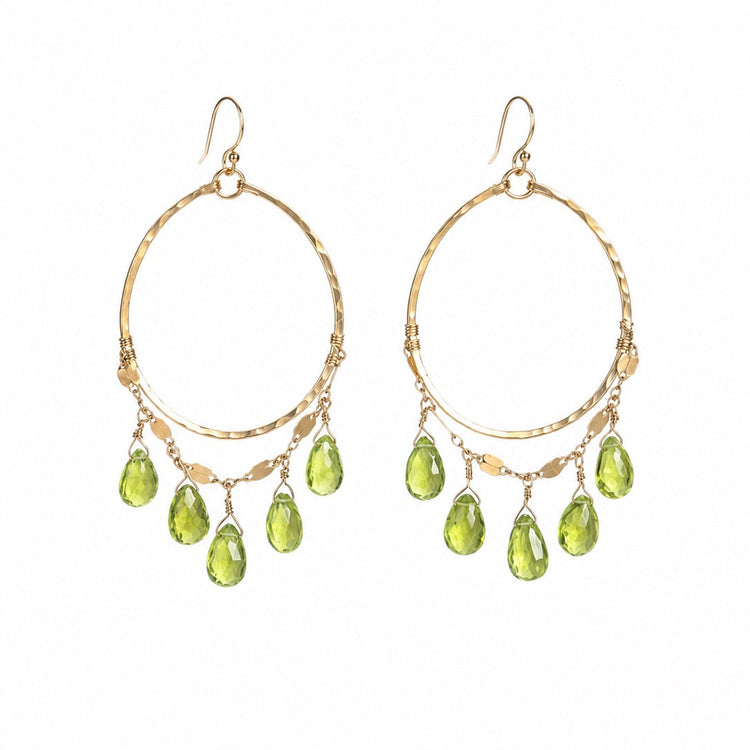 Genuine Peridot Chandelier Hoop Earrings