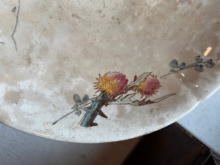 Antique French Ironstone PolyChrome Floral Compote