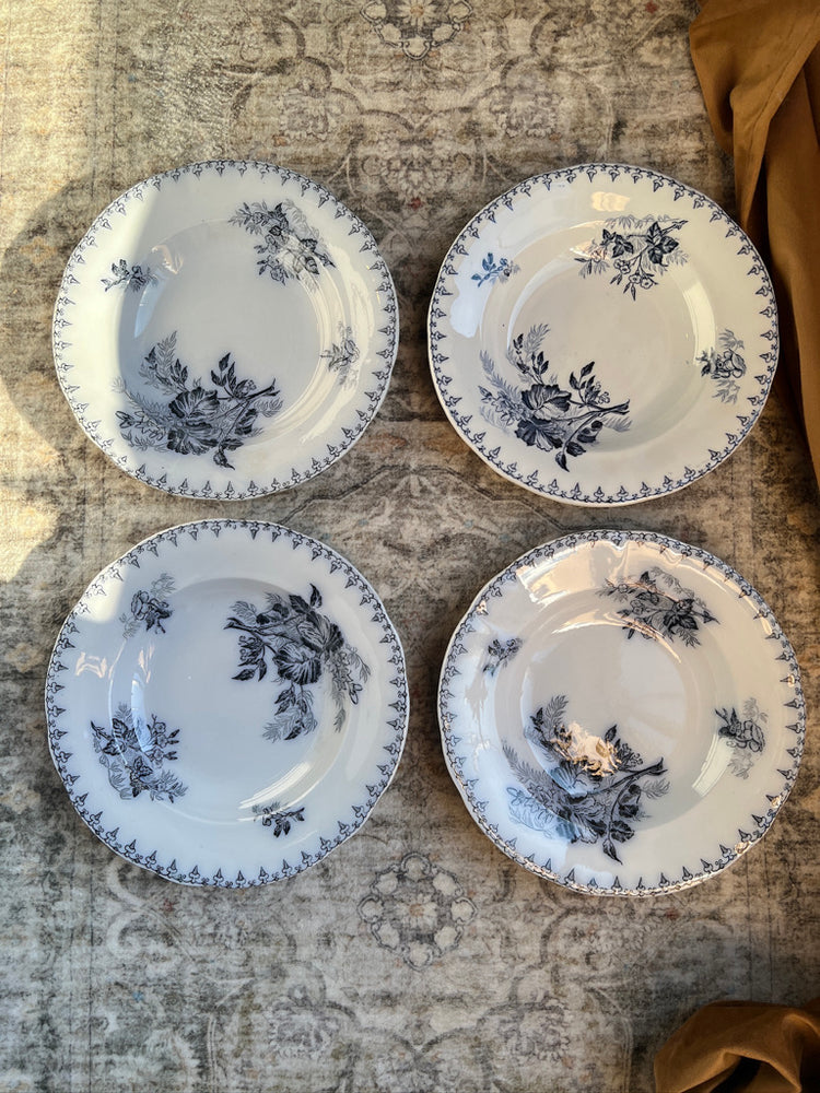 Set of 4 Antique French Navy Blue Deep Plates