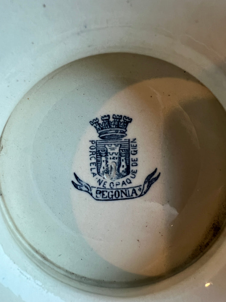 Blue Antique French Gien Ironstone Terre De Fer Raised Plate, Begonia Pattern