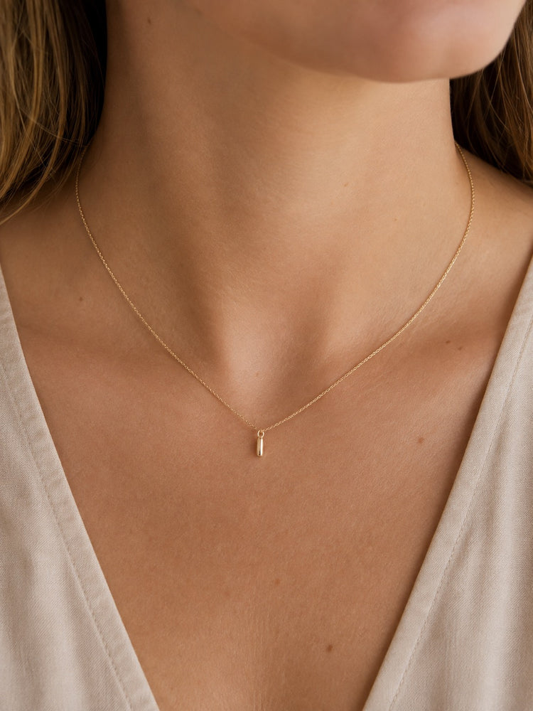 14K Gold Tiny Bar Dangle Necklace