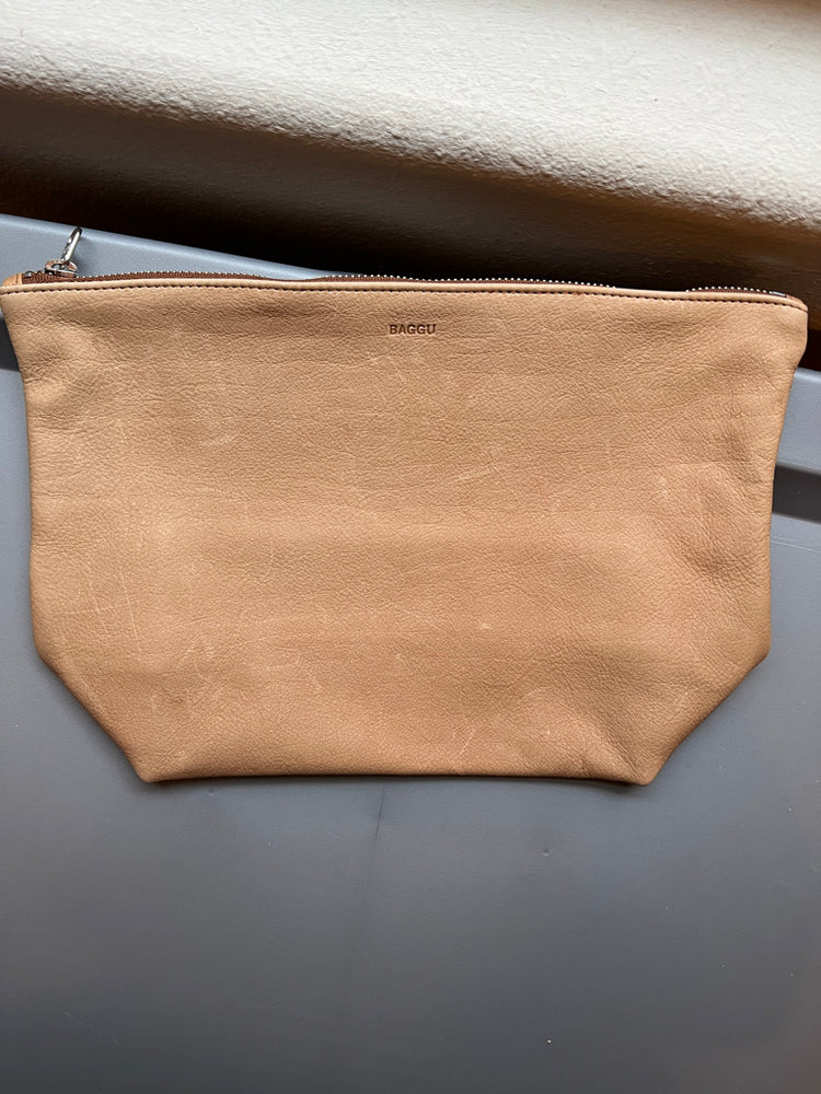 Baggu Leather Large Stash Clutch, Saddle