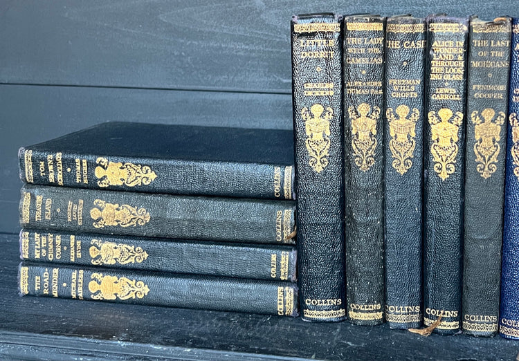 Set of 3 Antique Black Leather Collins Books