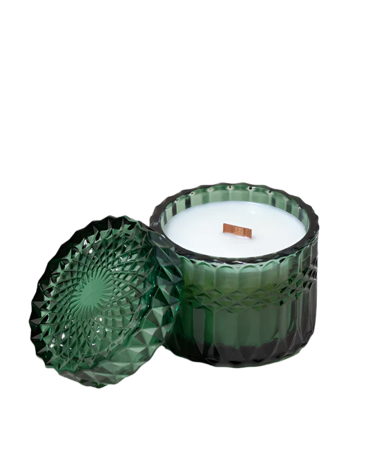 Emerald Vintage Style Glass Wooden Wick Candle