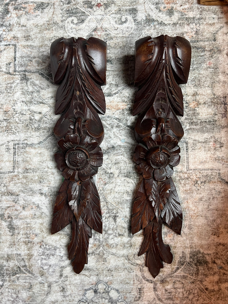 Single Carved Wood Black Forest Walnut Corbel Architectural Salvage Piece