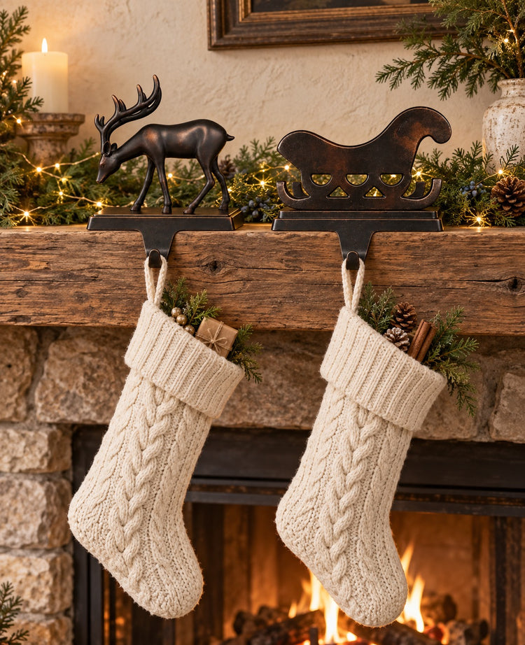 Vintage Metal Holiday Stocking Holders - Deer or Sleigh
