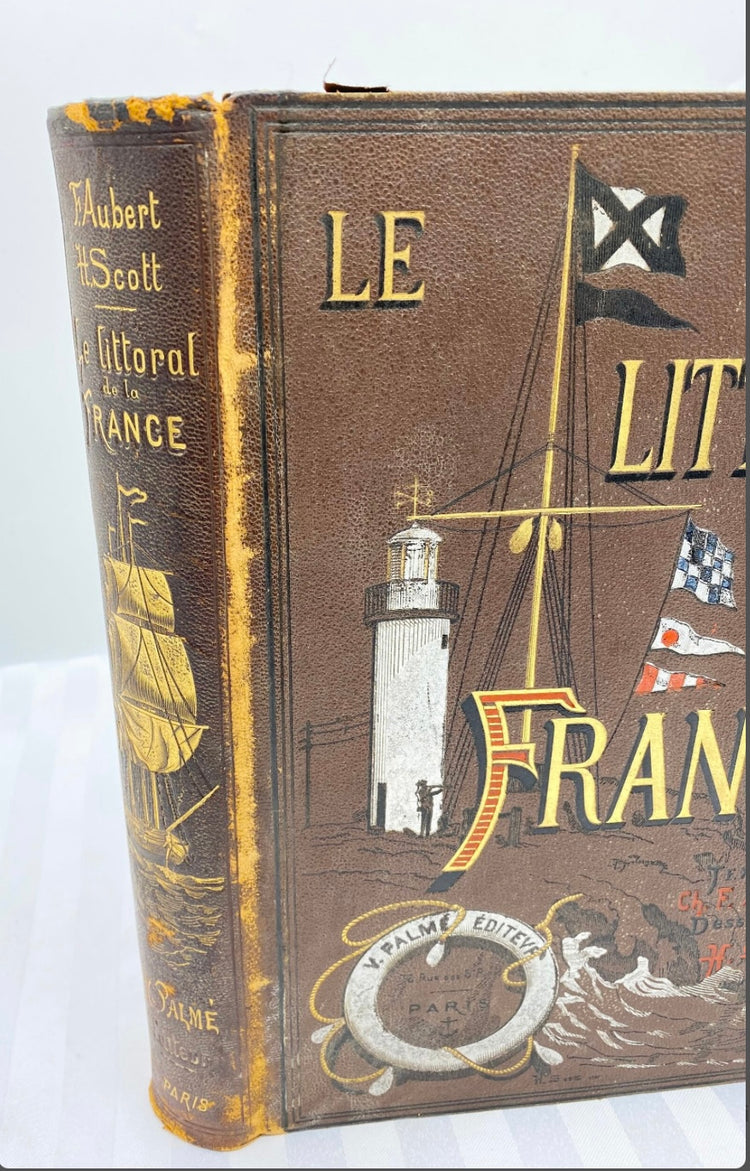 Large Antique French Book, Coast of France, 1884