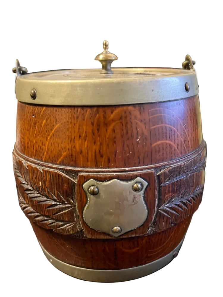 Vintage Edwardian English Wood Biscuit Barrel