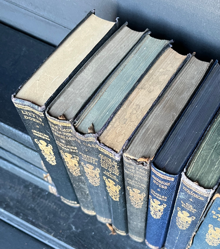 Set of 3 Antique Black Leather Collins Books