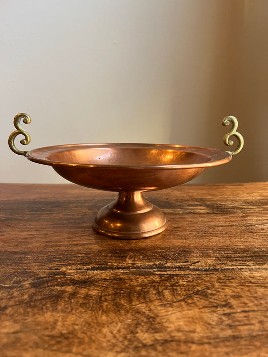 Vintage Copper and Brass Pedestal Bowl