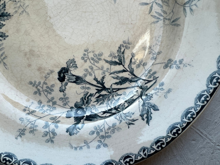 Blue Antique French Ironstone Terre De Fer Choisy le Roi "Roscoff" Plate