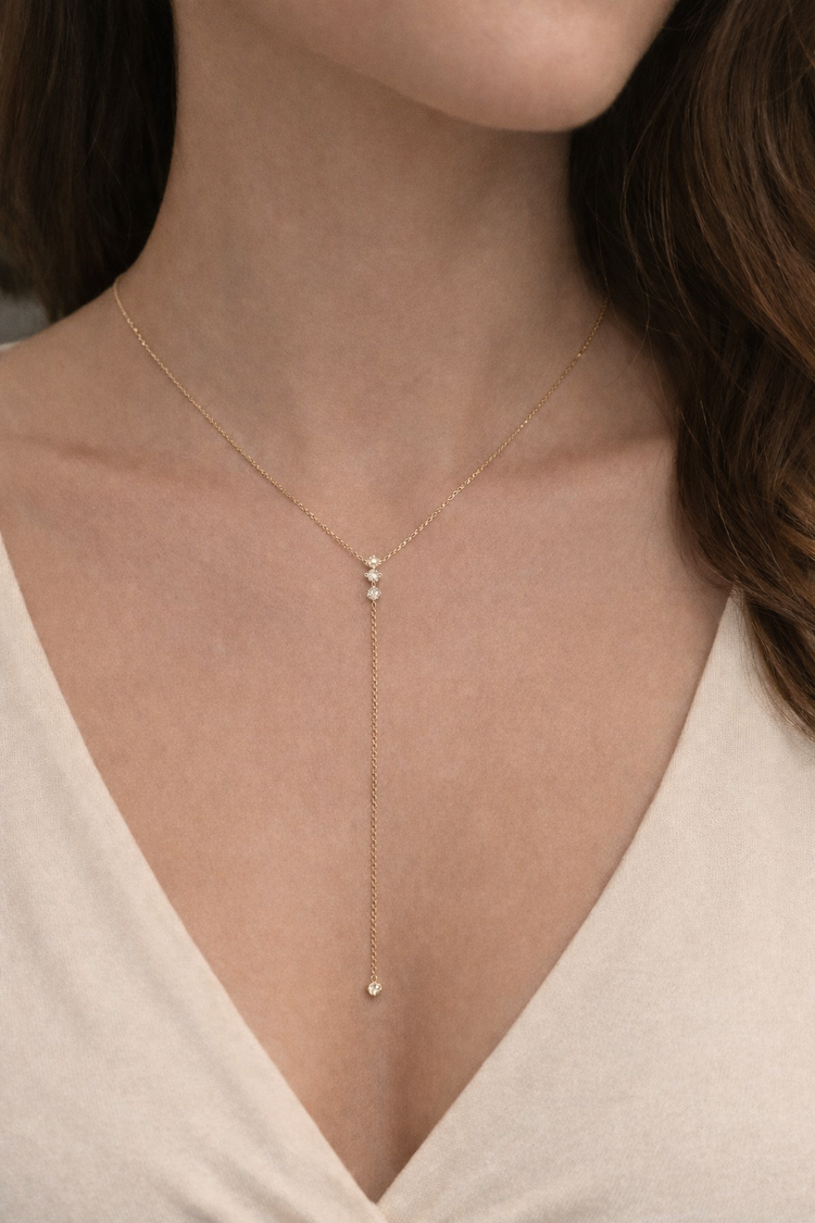 14K Gold Four Diamond Lariat Necklace