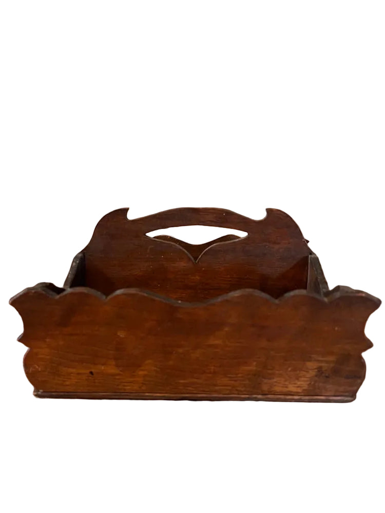 Antique Wood Utensil Tray