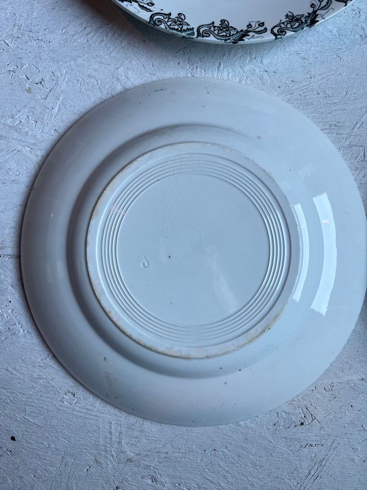 Antique French Ironstone Green Richelieu Terre De Fer Transferware Plate