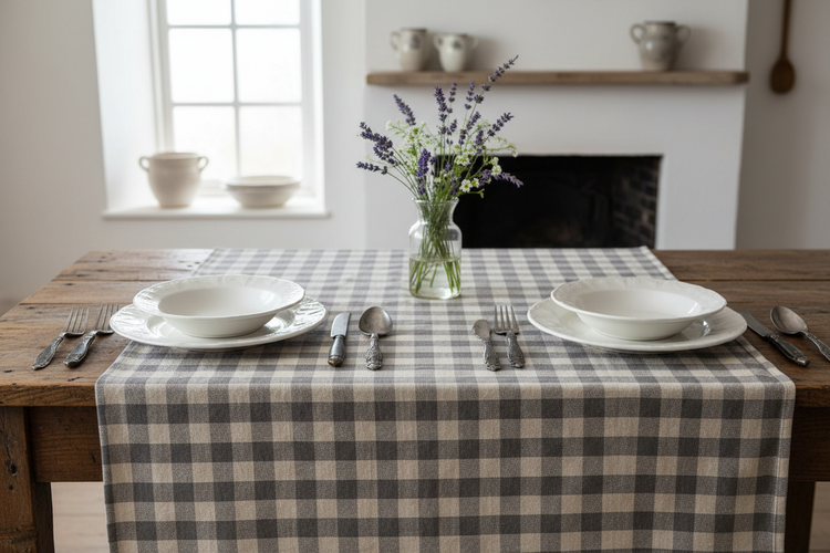 French Grey Gingham Tablecloth