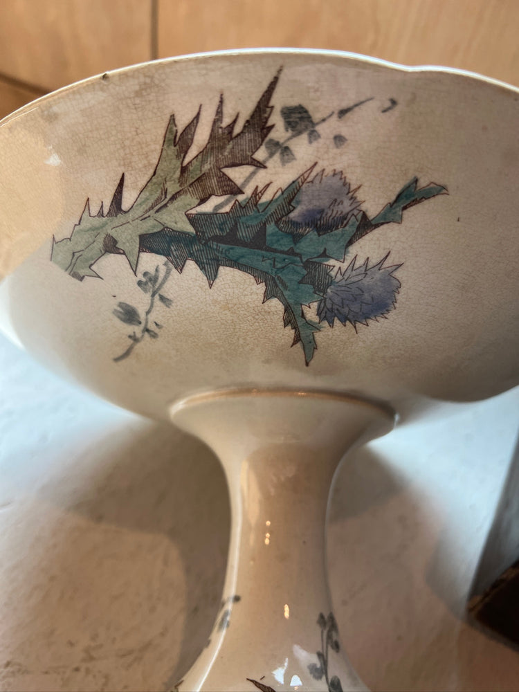 Antique French Ironstone PolyChrome Floral Compote
