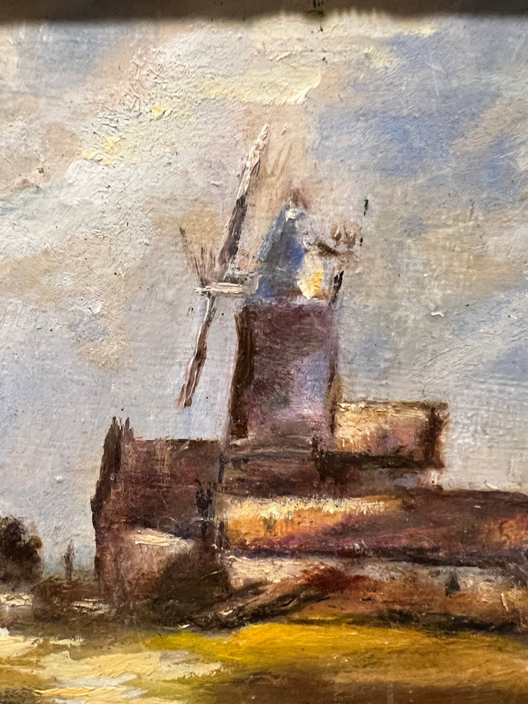 Antique French Windmill Oil Painting