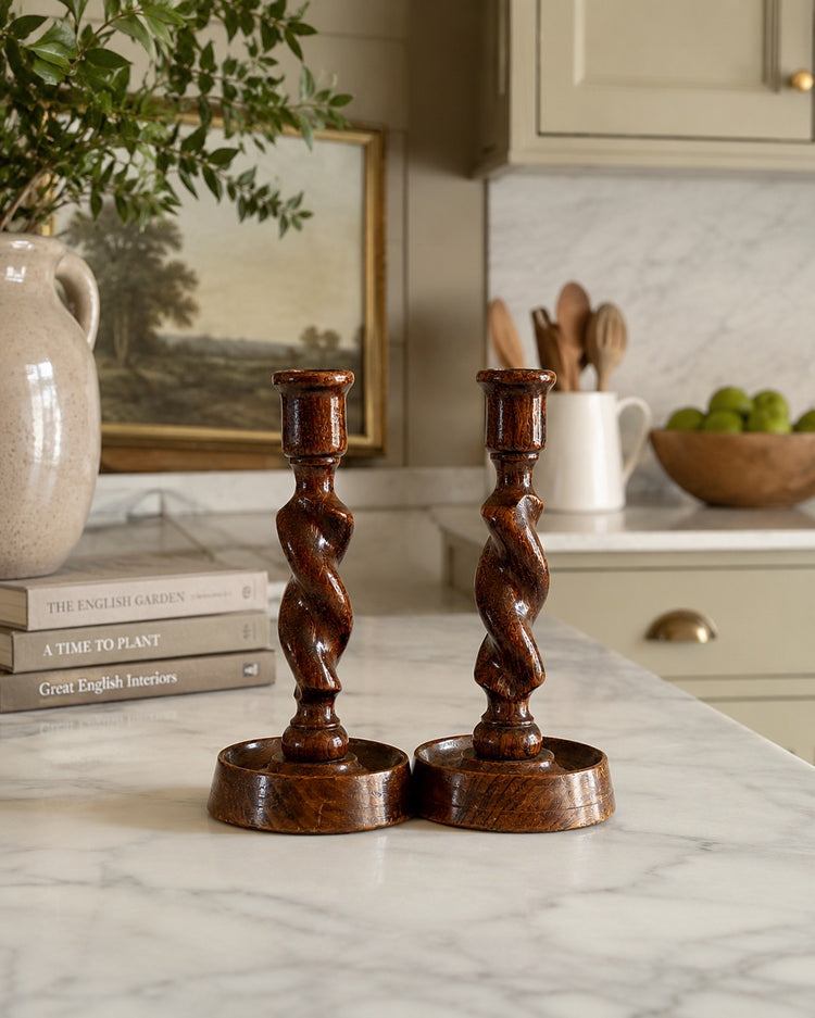 English Antique Barley Twist Candlesticks