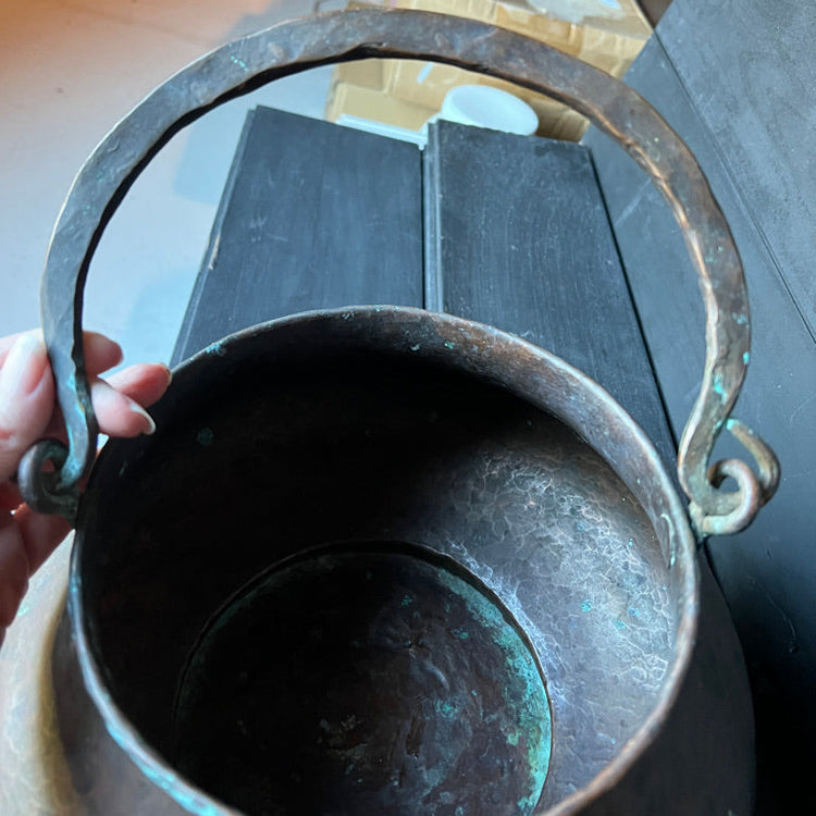 Primitive Antique Hammered Copper Cauldron