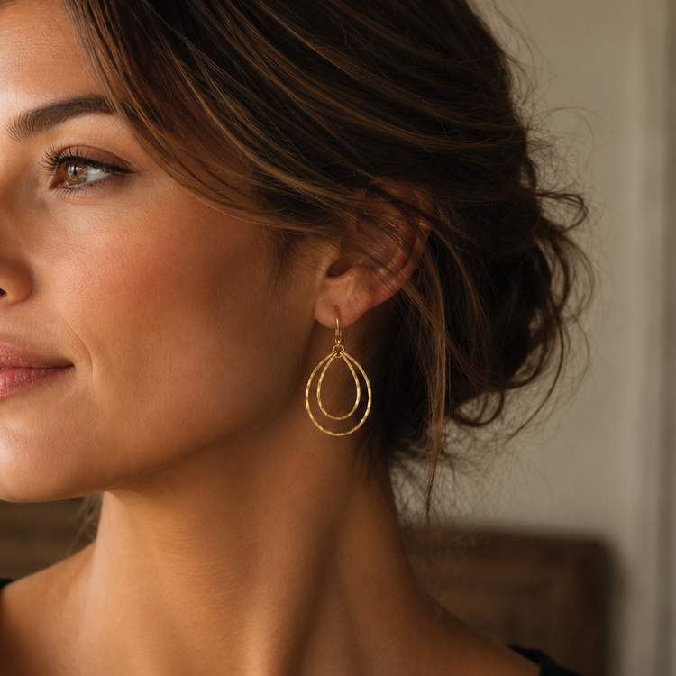 Double Gold Hammered Hoop Earrings