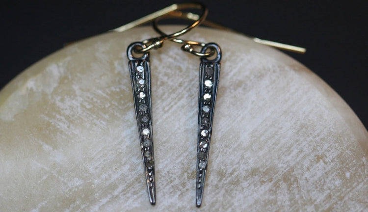 Blackened Sterling Silver Diamond Spike Earrings