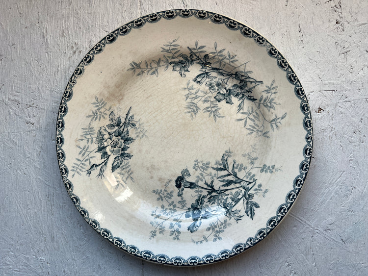 Blue Antique French Ironstone Terre De Fer Choisy le Roi "Roscoff" Plate