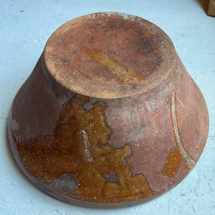 Antique Primitive French Stoneware Redware Tian Bowl