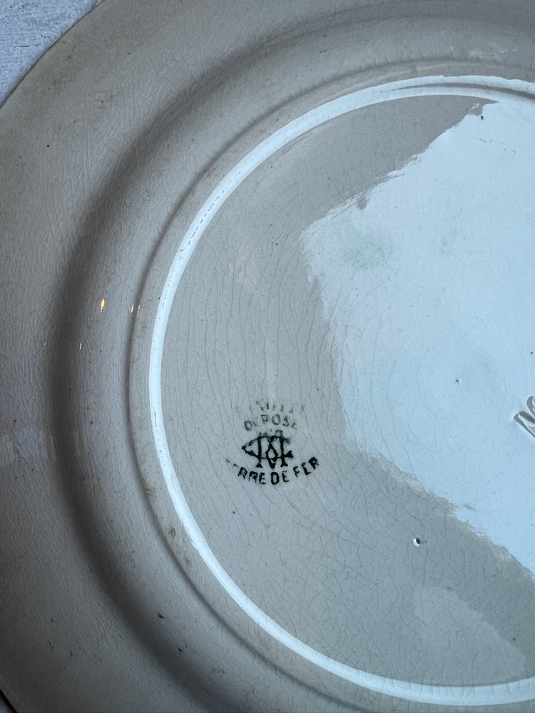 Criel Monterau Antique French Ironstone Terre De Fer LINOTTE Plate, Rare Green