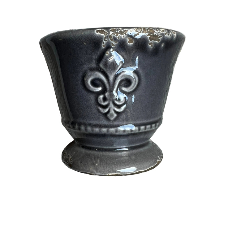 Vintage Style Charcoal Fleur de lis Small Planter