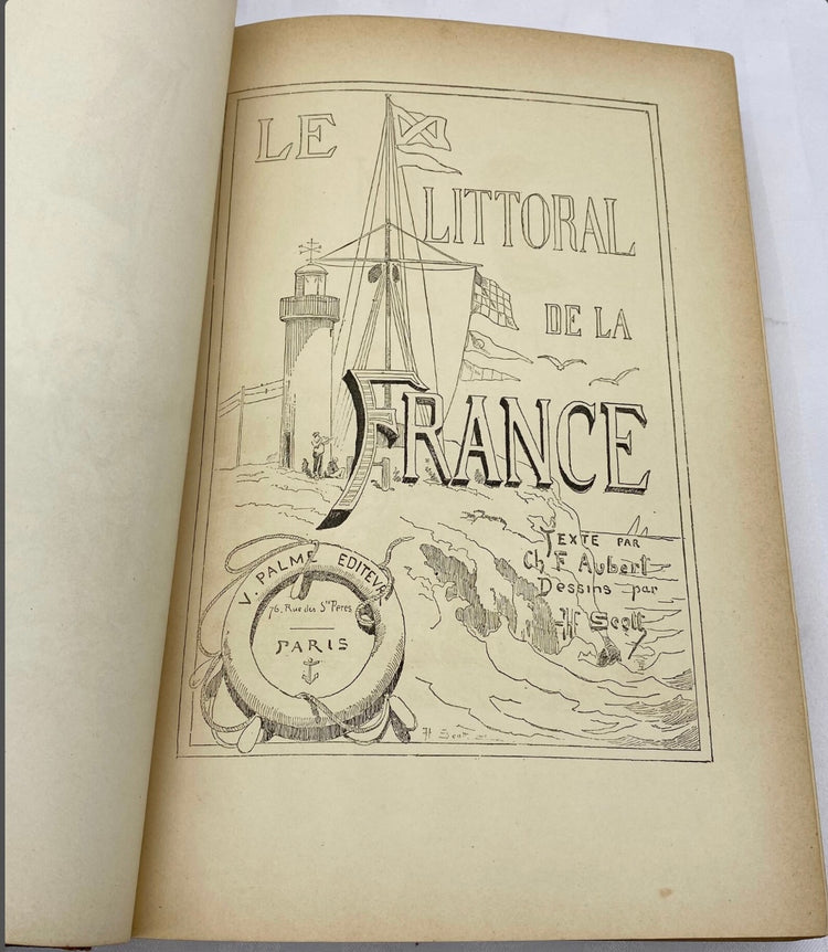 Large Antique French Book, Coast of France, 1884