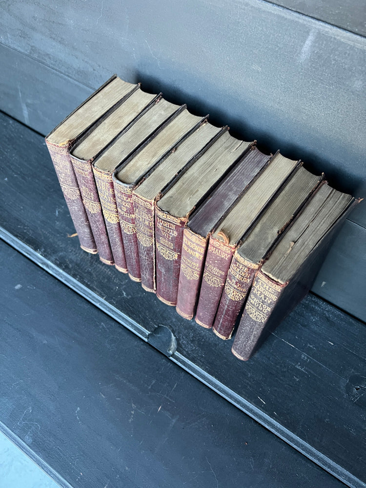 Set of 3 Antique Maroon Leather Collins Books