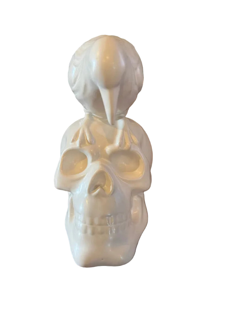 White Ceramic Skull with Crow