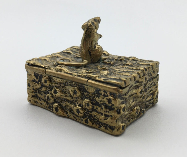 Antique English Figural Cast Brass Mouse Match Safe, Table Vesta Case