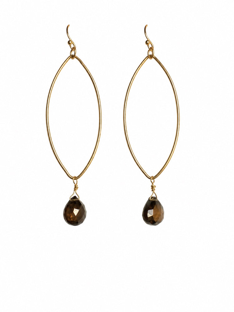Brown Quartz Gold Drop Earrings