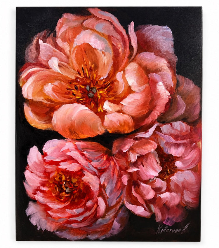 Original Oil on Board Painting of Bright Florals