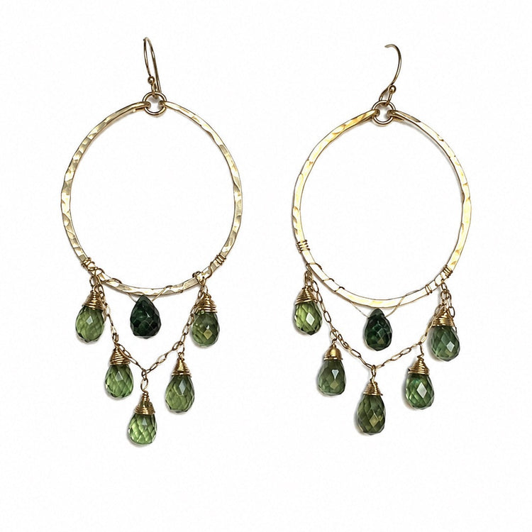 Genuine Green Apatite Chandelier Hoop Earrings