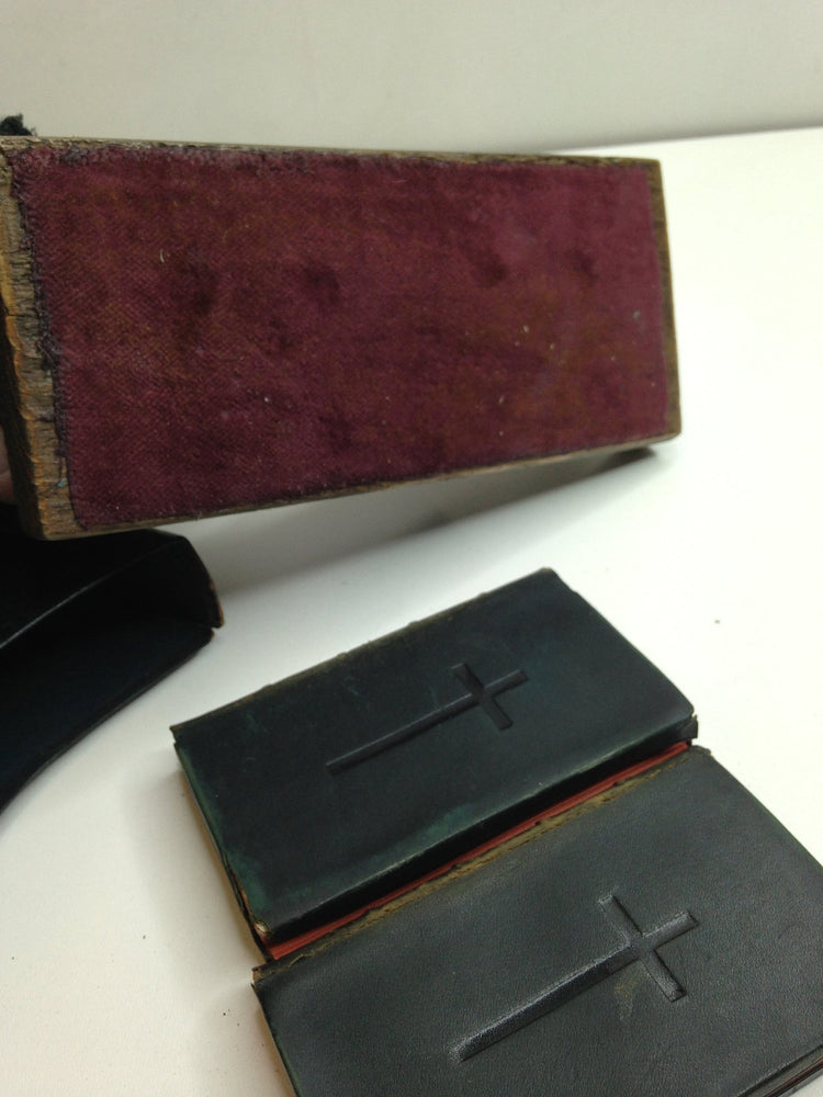1800’s Leather Hymns and Prayer Books with Porcelain Birds