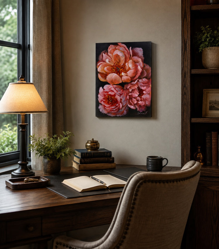 Original Oil on Board Painting of Bright Florals