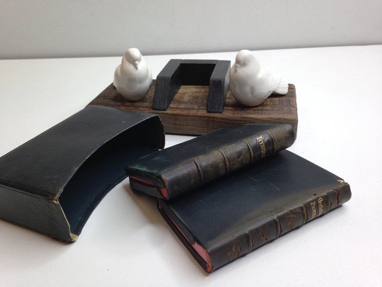 1800’s Leather Hymns and Prayer Books with Porcelain Birds
