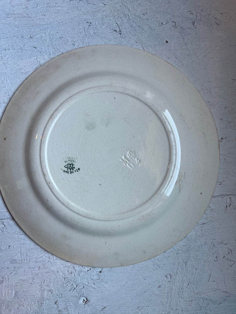 Criel Monterau Antique French Ironstone Terre De Fer LINOTTE Plate, Rare Green