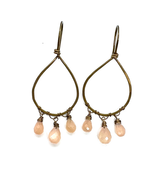 Peach Moonstone Chandelier Earrings
