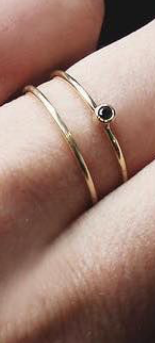 Tiny 14K Gold Gemstone Stacking Ring / Diamond, Black Diamond, Ruby, Turquoise