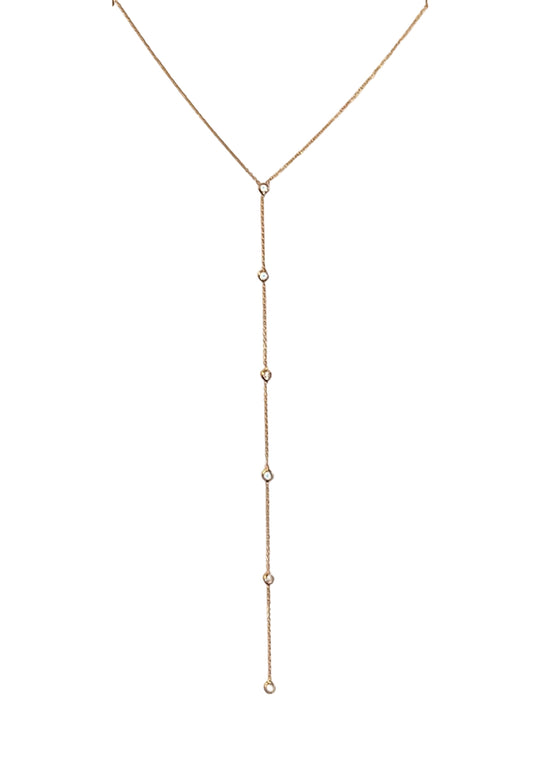 14K Gold White Sapphire Drop Lariat Y Necklace