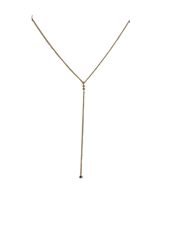 14K Gold Four Diamond Lariat Necklace