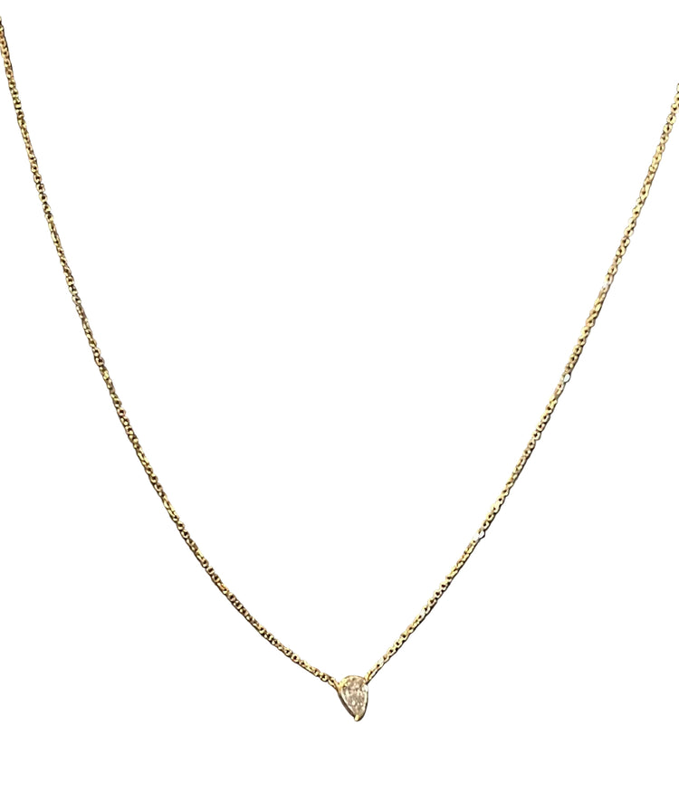 14K Gold Tiny Pear Floating Diamond Solitaire Necklace