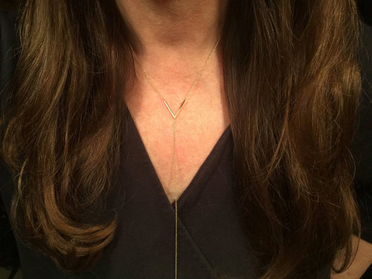 14K Gold V Lariat Y Necklace