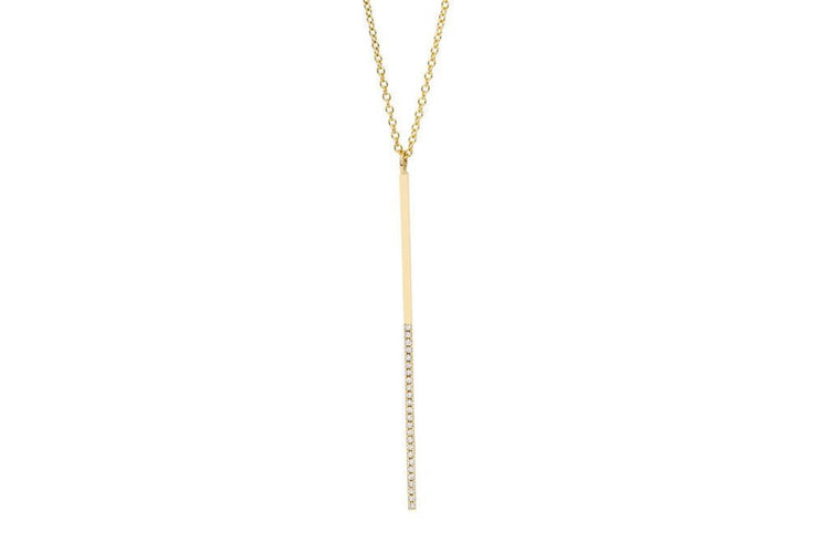14K Gold Long Vertical Diamond Bar Necklace