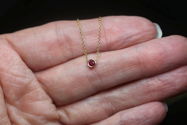 14K Gold Tiny Ruby Necklace