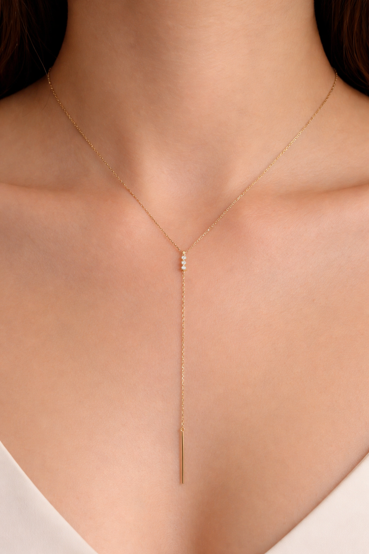 14K Gold Three Diamond Lariat Necklace